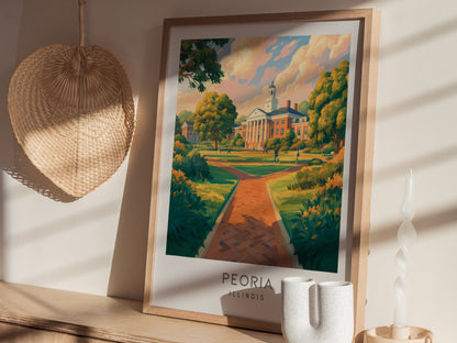 Peoria Matte Border Poster | Illinois Destination Print Travel Wall Art — styled in a modern interior