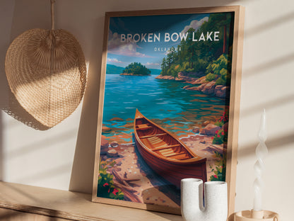 Broken Bow Lake, Oklahoma Poster | Pine Forest & Lake Retreat Wall Art — styled in a modern interior