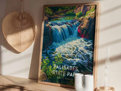 Palisades State Park, South Dakota Poster | Rugged Cliffs & Creek Adventure Wall Art — styled in a modern interior
