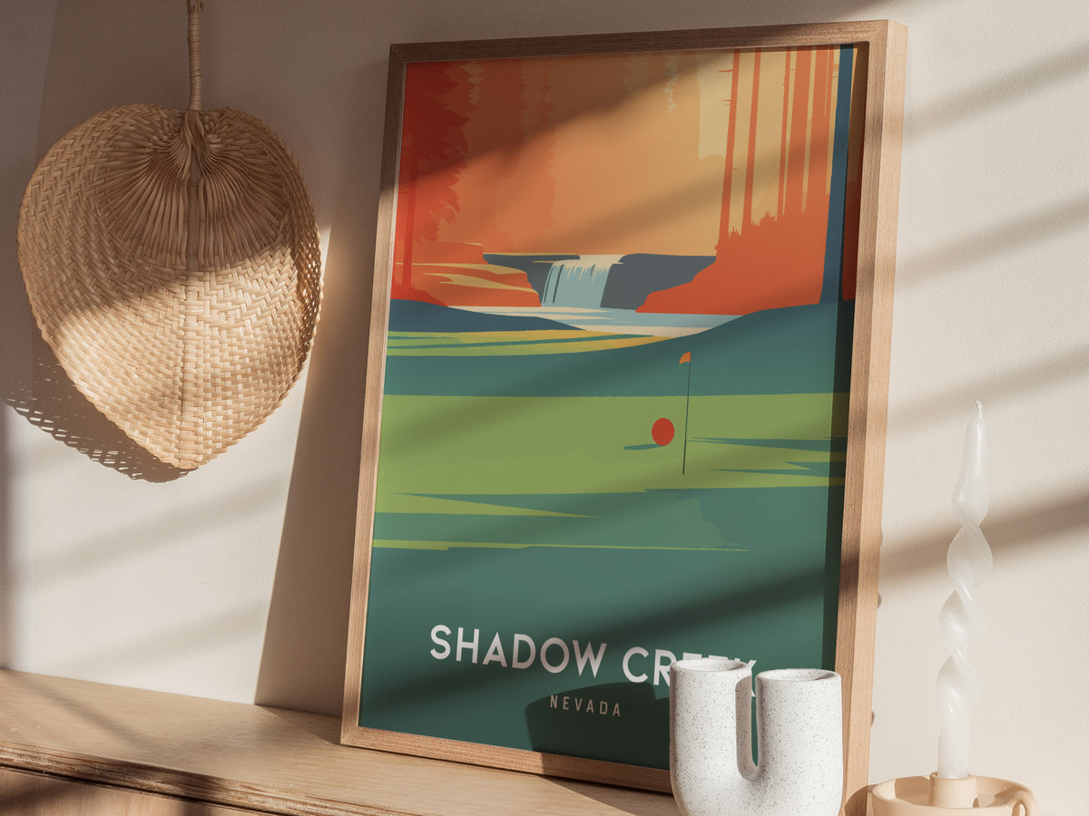Shadow Creek, Nevada Poster | Desert Fairway Golf Course Print Wall Art — styled in a modern interior