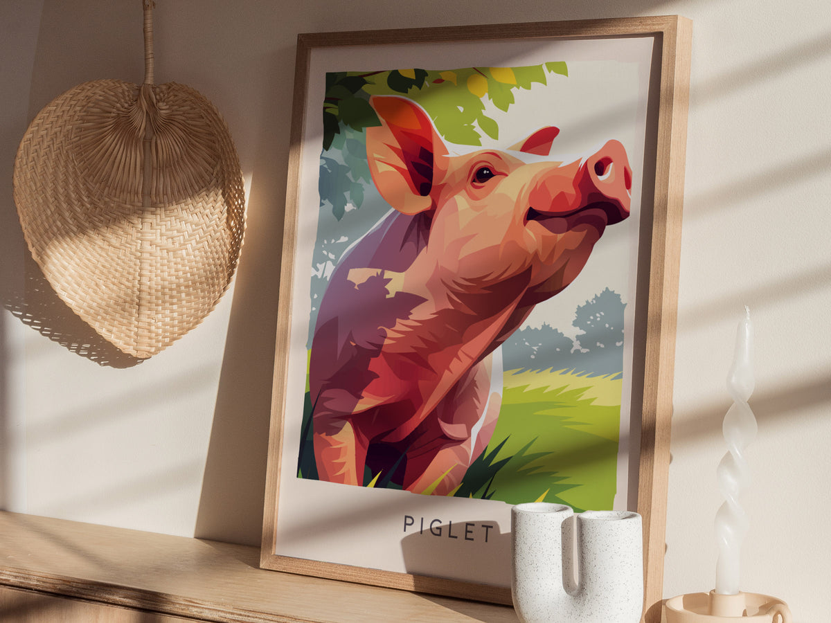 Piglet, Sus scrofa domesticus Poster | Adorable Farm Wildlife Nature Poster Wall Art — styled in a modern interior