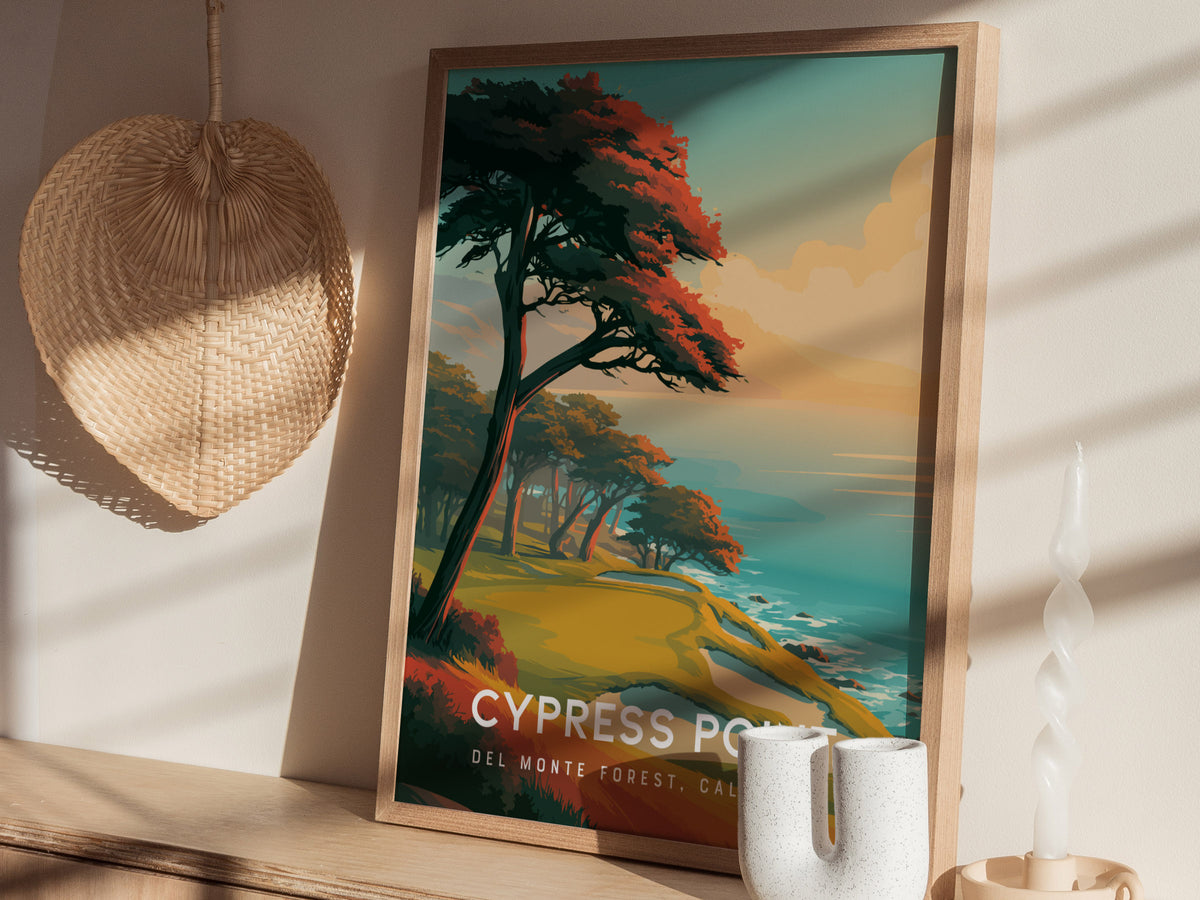 Cypress Point, Del Monte Forest, California Poster | Iconic Links Poster Golf Wall Art — styled in a modern interior