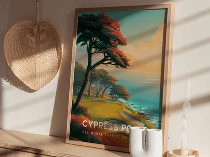 Cypress Point, Del Monte Forest, California Poster | Iconic Links Poster Golf Wall Art — styled in a modern interior