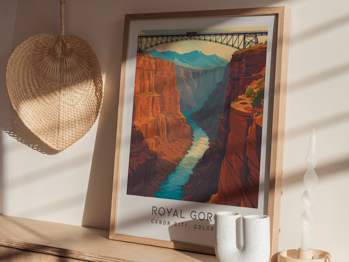 Royal Gorge Matte Border Poster | Canon City, Colorado Travel Wall Art — styled in a modern interior