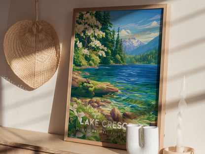 Lake Crescent, Olympic National Park, Washington Poster | Misty Mountain Wilderness Travel Wall Art — styled in a modern inte