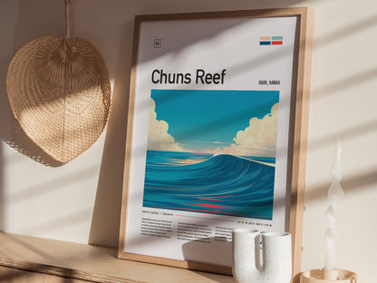 Chuns Reef Surf Spot Poster | North Shore Oahu Surfer Wall Art | Framed or Unframed