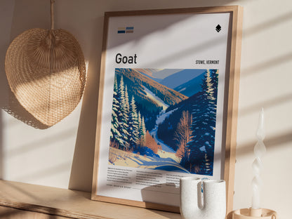 Goat, Stowe Poster | Mountain Goat Ski Trail Wall Art — styled in a modern interior