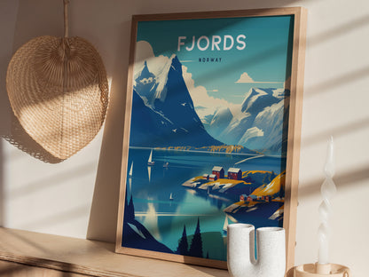 Fjords Norway Poster | Europe Travel Print Wall Art | Framed or Unframed