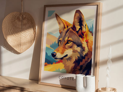 Coyote Poster | Wild Spirit of the Open West Wall Art — styled in a modern interior