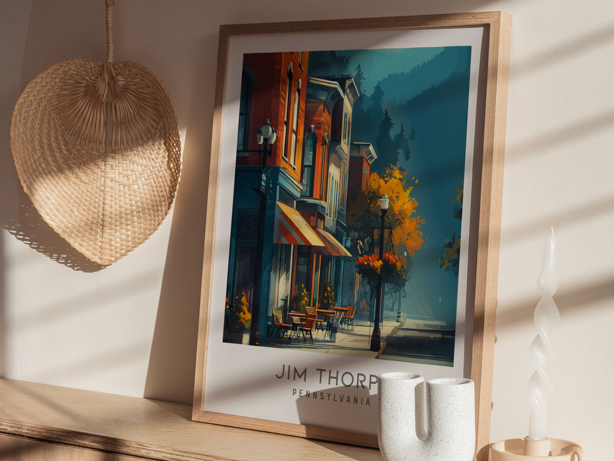 Jim Thorpe Matte Border Poster | Pennsylvania Destination Print Travel Wall Art — styled in a modern interior