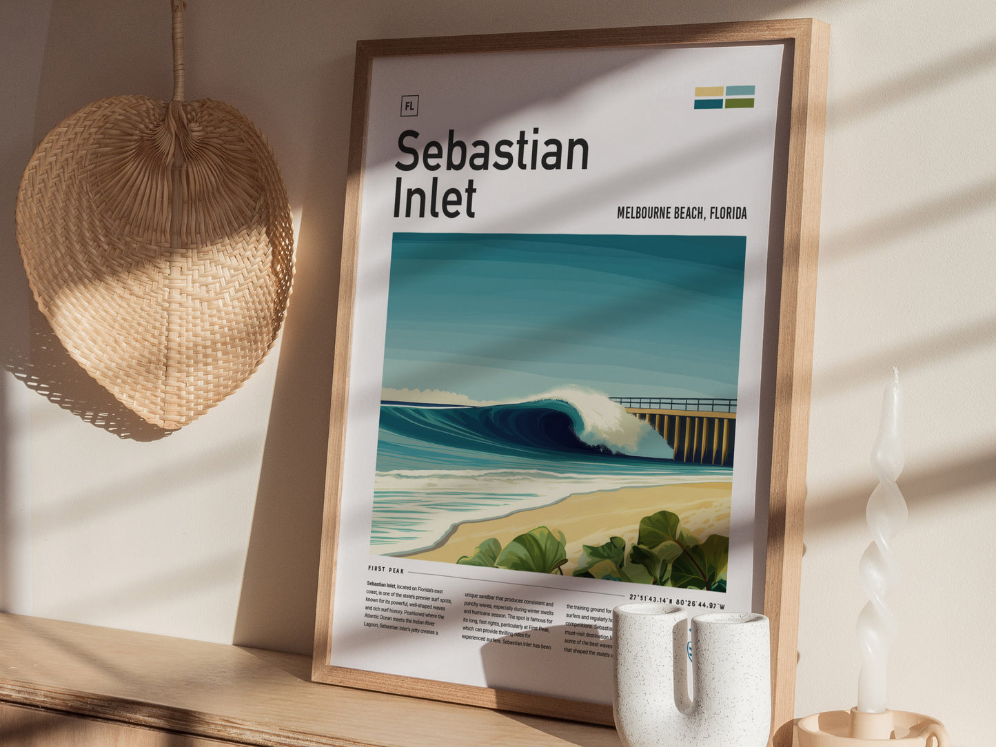 Sebastian Inlet Poster | Florida Surf Spot Art | Melbourne Beach Print