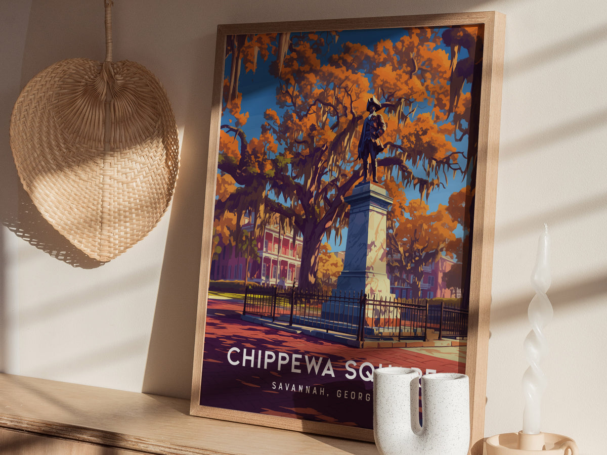 Chippewa Square, Savannah, Georgia Poster | Historic Southern Charm Destination Print Wall Art — styled in a modern interior