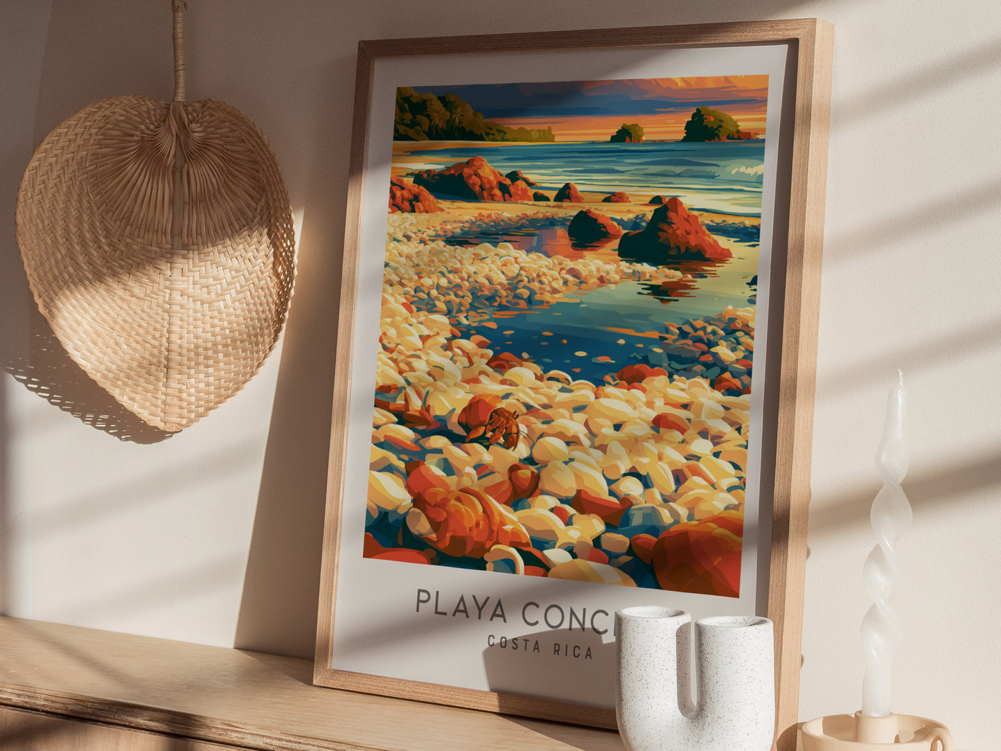 Playa Conchal Matte Border Poster | Costa Rica Vacation Wall Art — styled in a modern interior