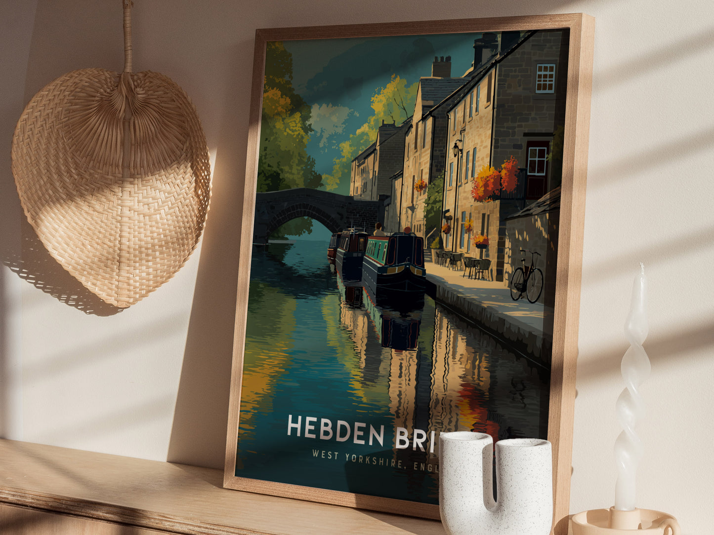 Hebden Bridge Poster | West Yorkshire England Canal Wall Art