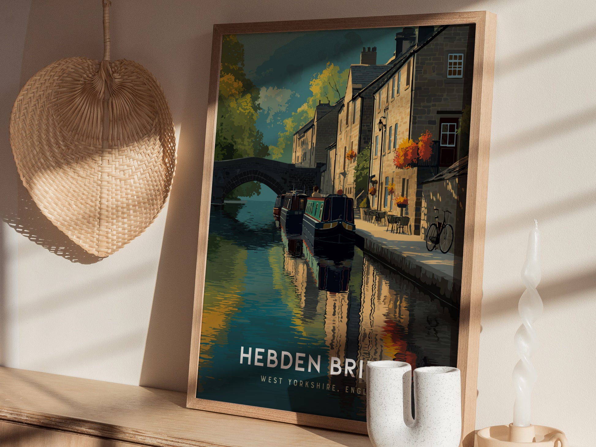 Hebden Bridge Poster | West Yorkshire England Canal Wall Art