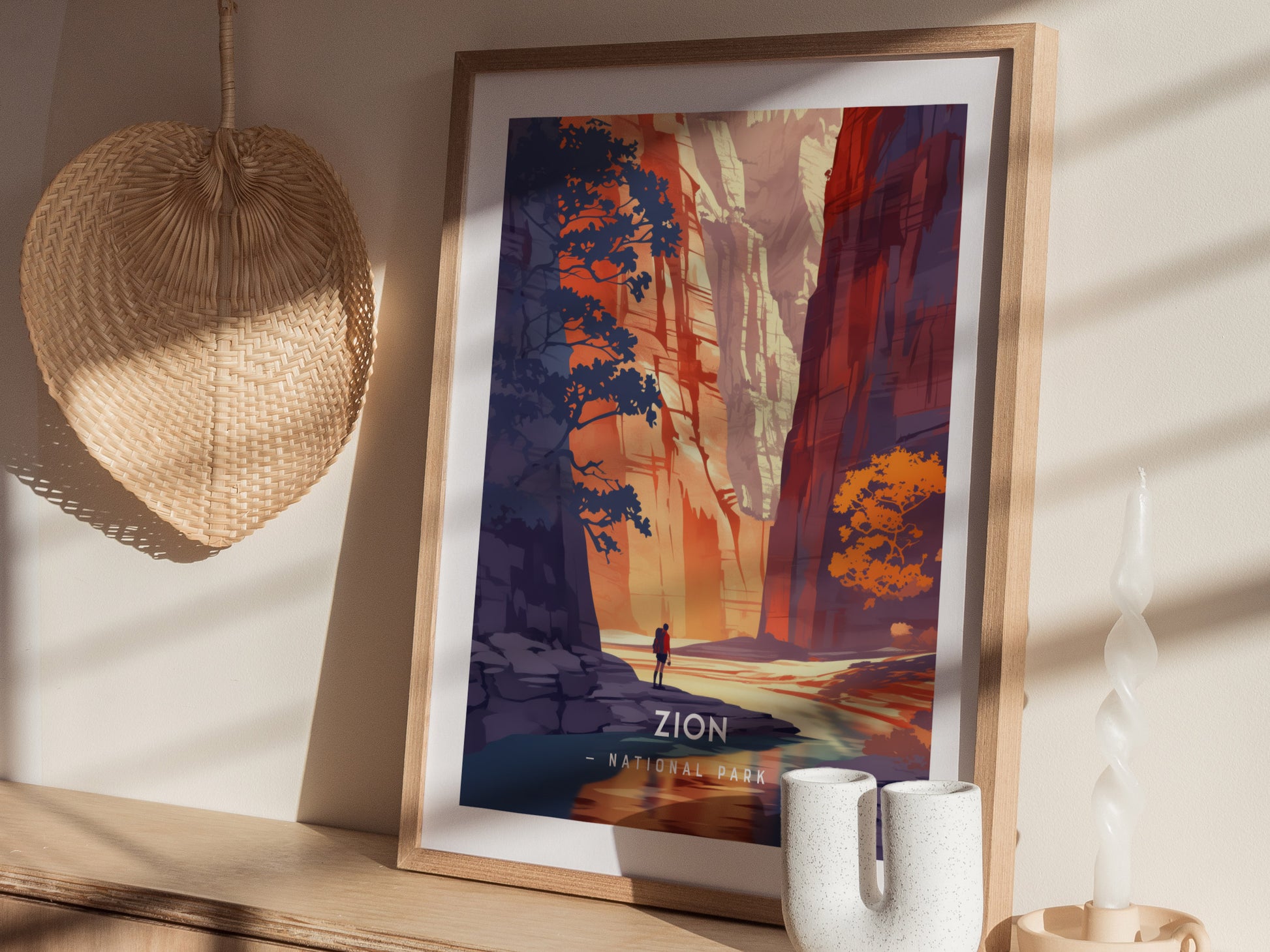 Zion National Park Poster | Minimalist Utah Wall Art Print | Framed or Unframed