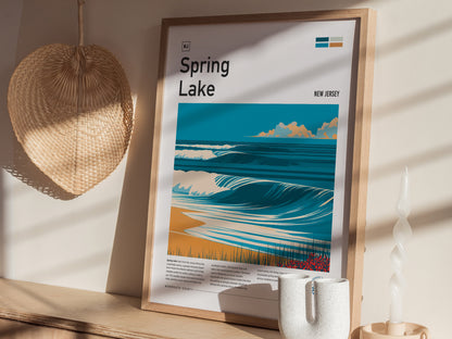 Spring Lake, New Jersey Poster | Surf Wall Art & Coastal Charm Print — styled in a modern interior