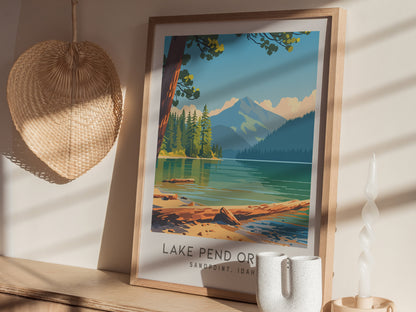 Lake Pend Oreille Matte Border Poster | Sandpoint, Idaho Destination Print — styled in a modern interior
