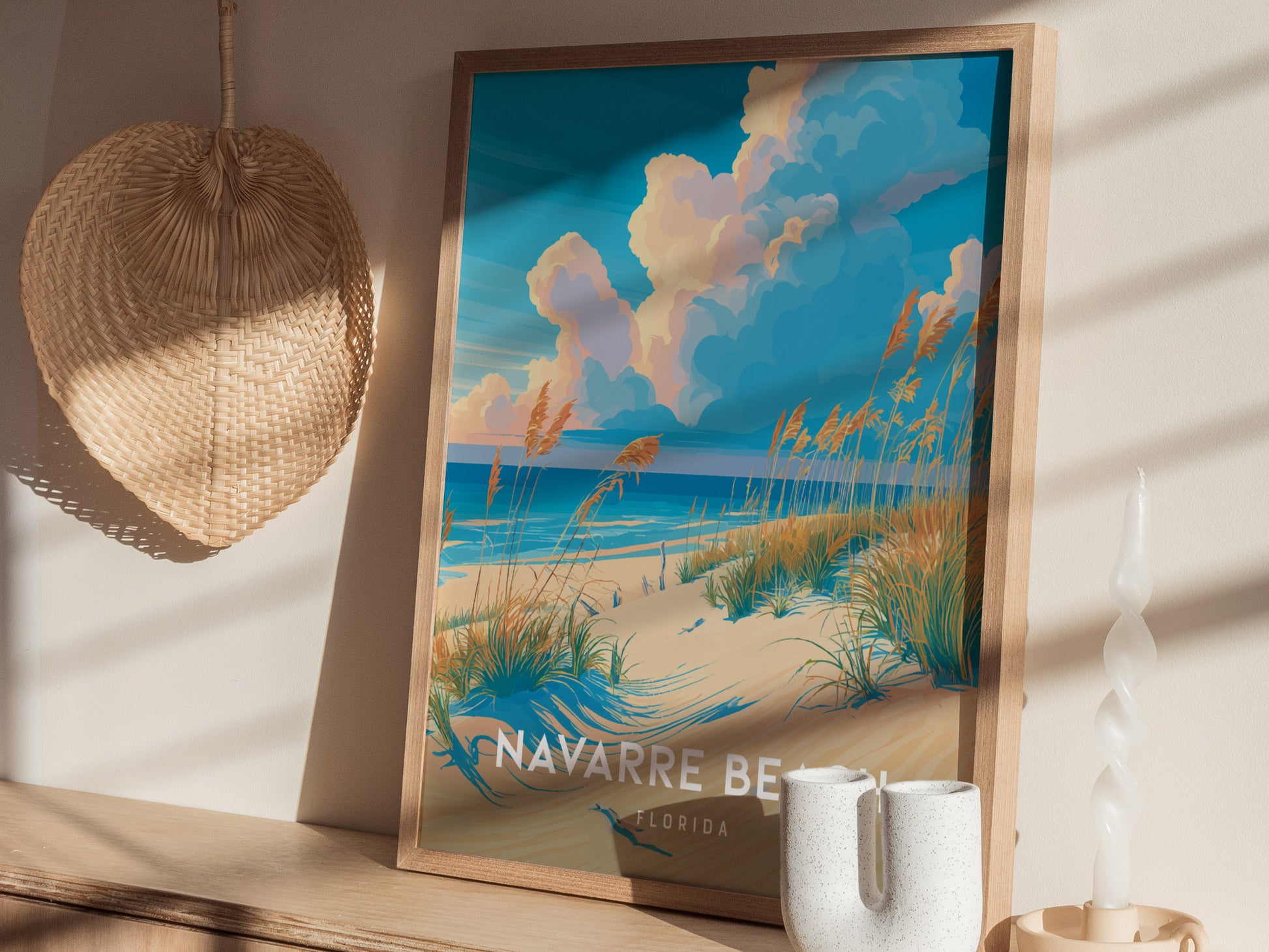 Navarre Beach, Florida Poster | Sugar-White Shores & Emerald Waters Wall Art — styled in a modern interior