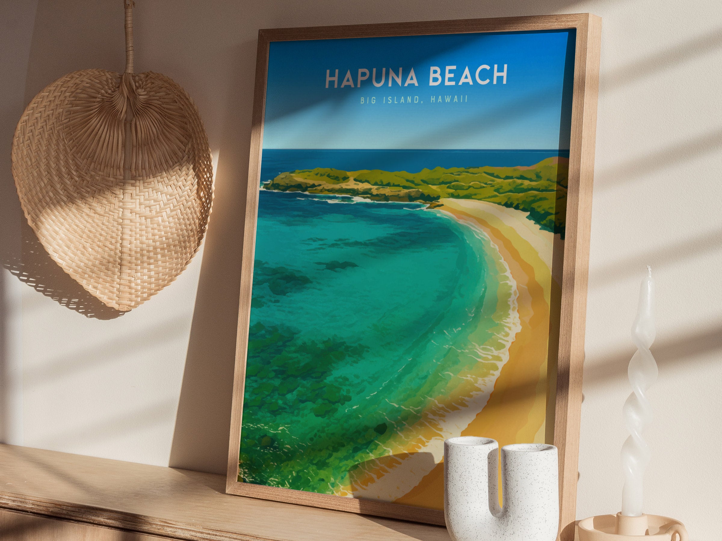 Hapuna Beach Poster | Big Island Hawaii Tropical Wall Art | Swell