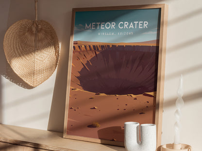 Meteor Crater, Winslow, Arizona Poster | Desert Adventure Travel Wall Art — styled in a modern interior