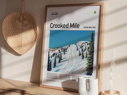 Crooked Mile Alta Ski Area Poster | Utah Skiing Resort Wall Art | Framed or Unframed