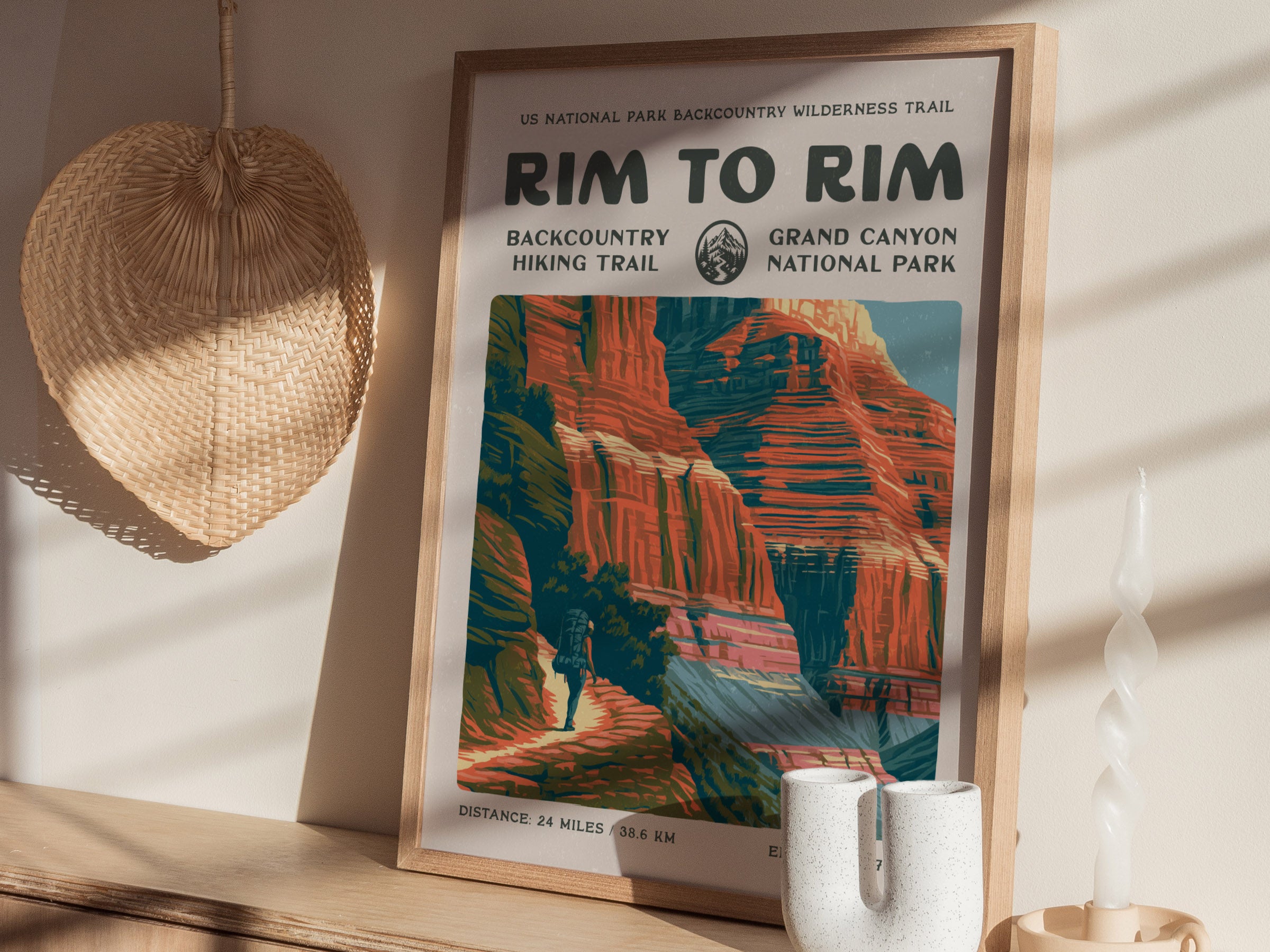 Rim to Rim, Grand Canyon Poster | Backpacker Gift | Desert