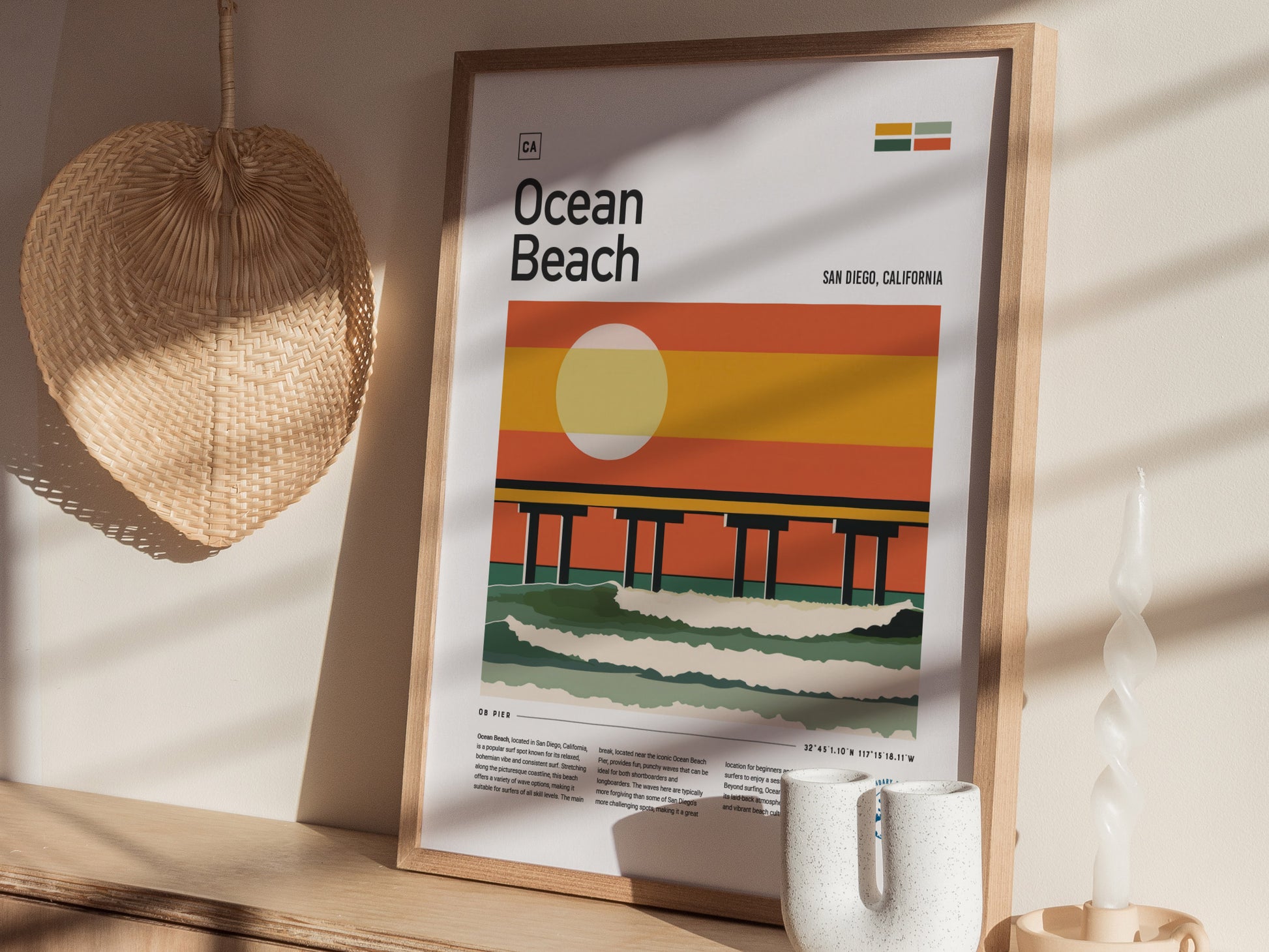 Ocean Beach San Diego Poster | OB Pier Surf Spot Wall Art Print