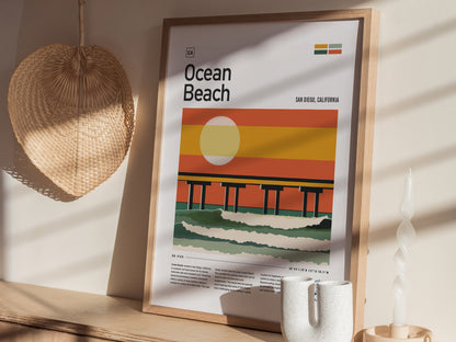 Ocean Beach San Diego Poster | OB Pier Surf Spot Wall Art Print