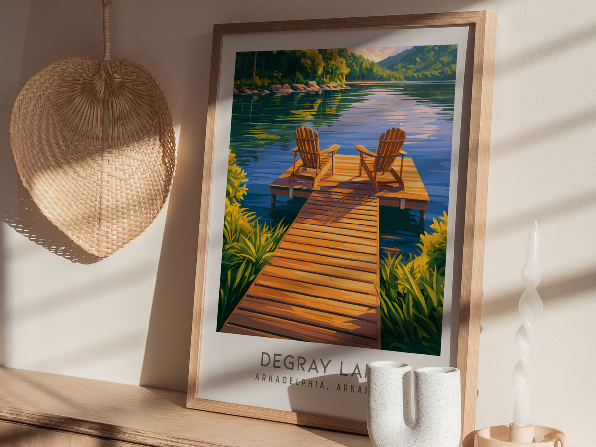 DeGray Lake Matte Border Poster | Arkadelphia, Arkansas Destination Print — styled in a modern interior
