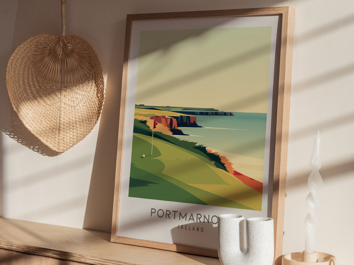 Portmarnock Matte Border Poster | Ireland Travel Wall Art — styled in a modern interior