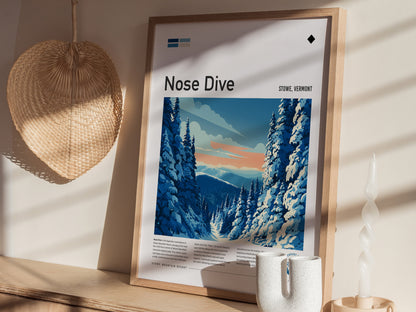 Nose Dive, Stowe, Vermont Poster | Bold Ski Run Mountain Wall Art — styled in a modern interior