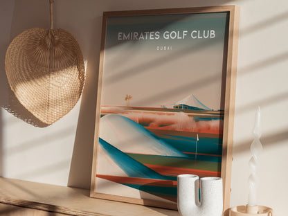 Emirates Golf Club, Dubai Poster | Golfer Gift & Links Wall Art — styled in a modern interior