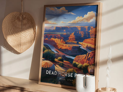 Dead Horse Point, Moab, Utah Poster | Canyon Overlook Destination Print Wall Art — styled in a modern interior