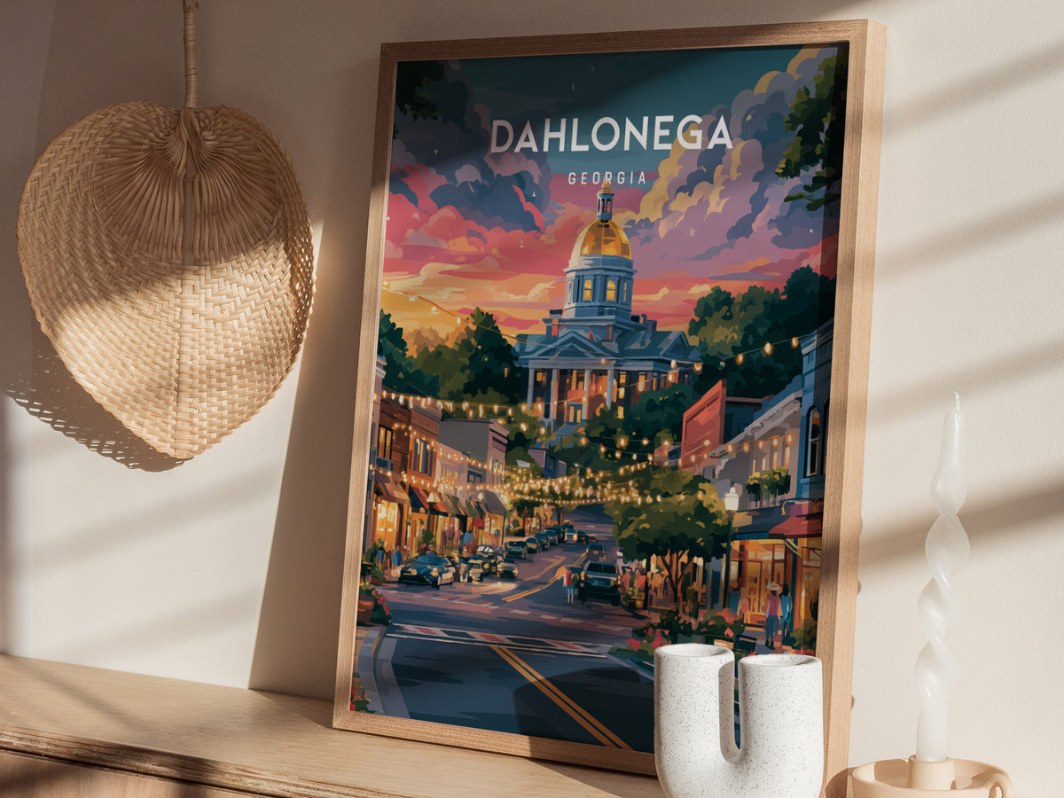 Dahlonega, Georgia Poster | Gold Rush Mountain Town Wall Art — styled in a modern interior