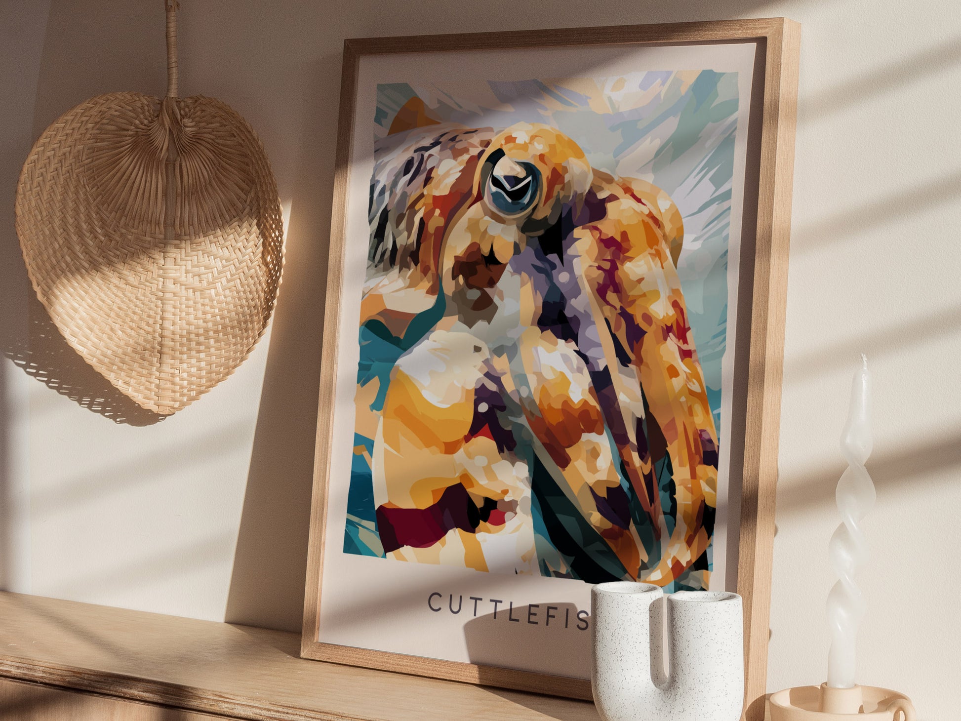 Cuttlefish Wildlife Poster | Vibrant Ocean Cephalopod Art Wall Art — styled in a modern interior