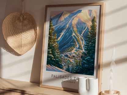 Palisades Tahoe Matte Border Poster | California Destination Print Travel Wall Art — styled in a modern interior