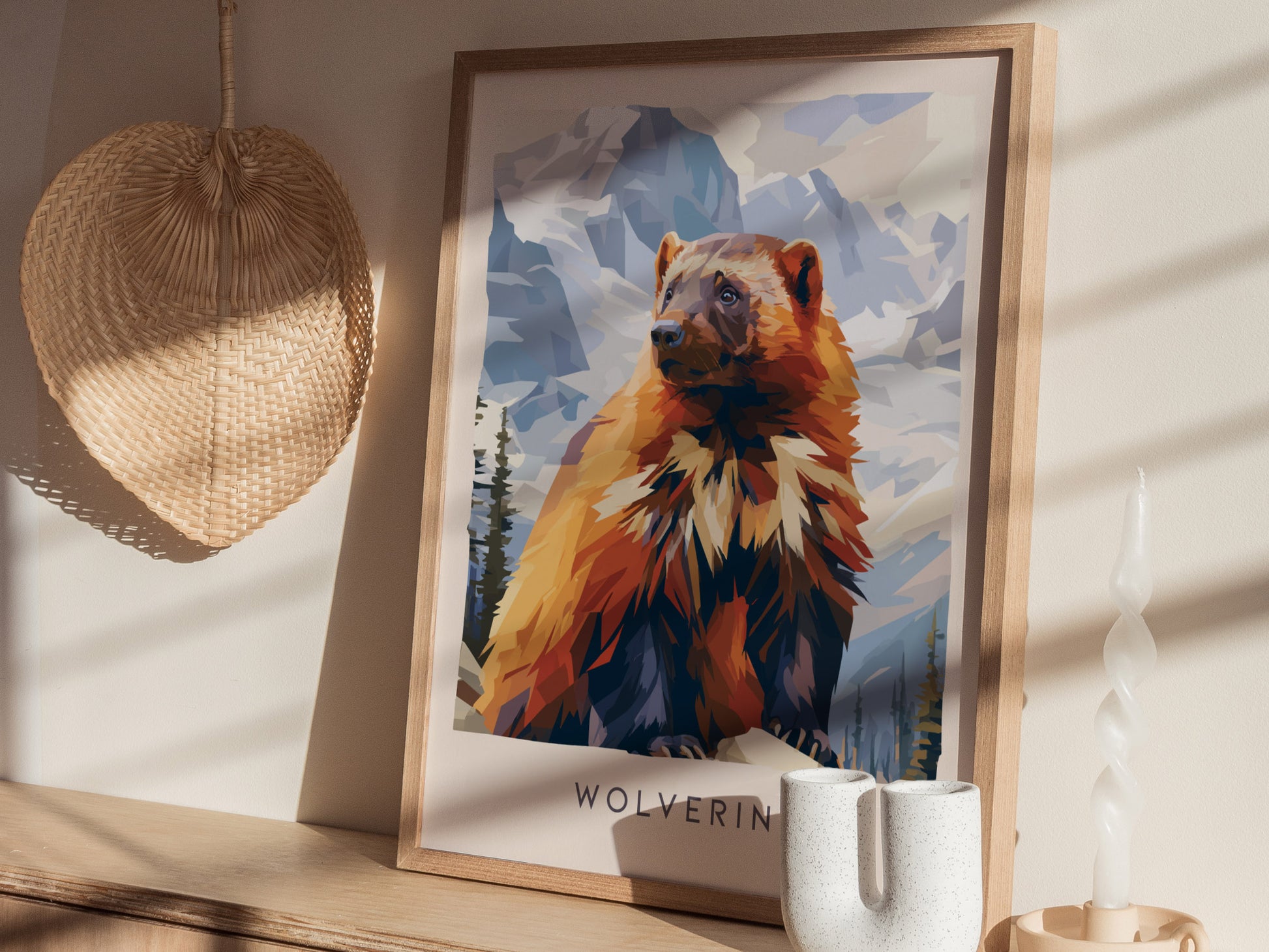 Wolverine, Gulo gulo Poster | Fierce Mountain Wildlife Wall Art — styled in a modern interior