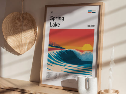 Spring Lake, New Jersey Poster | Surf Wall Art & Coastal Charm Print — styled in a modern interior