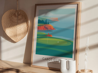 Cabot Cliffs Matte Border Poster | Nova Scotia Golf Wall Art Golfer Gift — styled in a modern interior