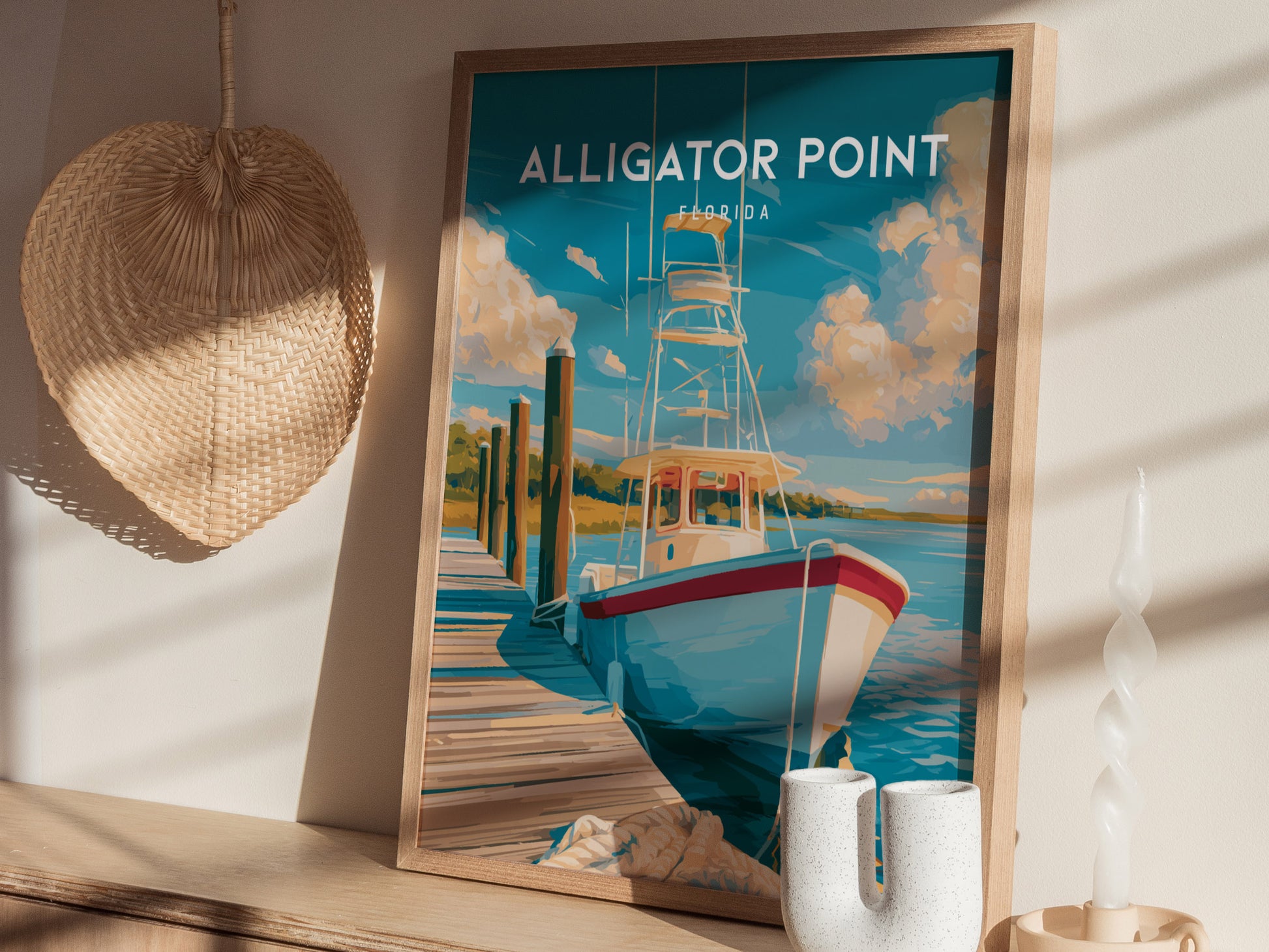 Alligator Point, Florida Poster | Wild Gulf Shore Serenity Wall Art — styled in a modern interior