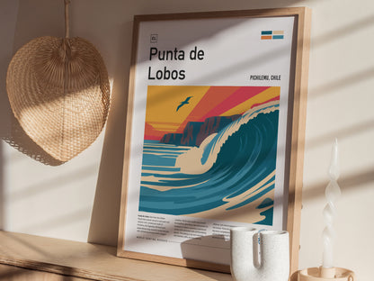 Punta de Lobos, Chile Poster | Dramatic Cliffs & Surf Wall Art — styled in a modern interior