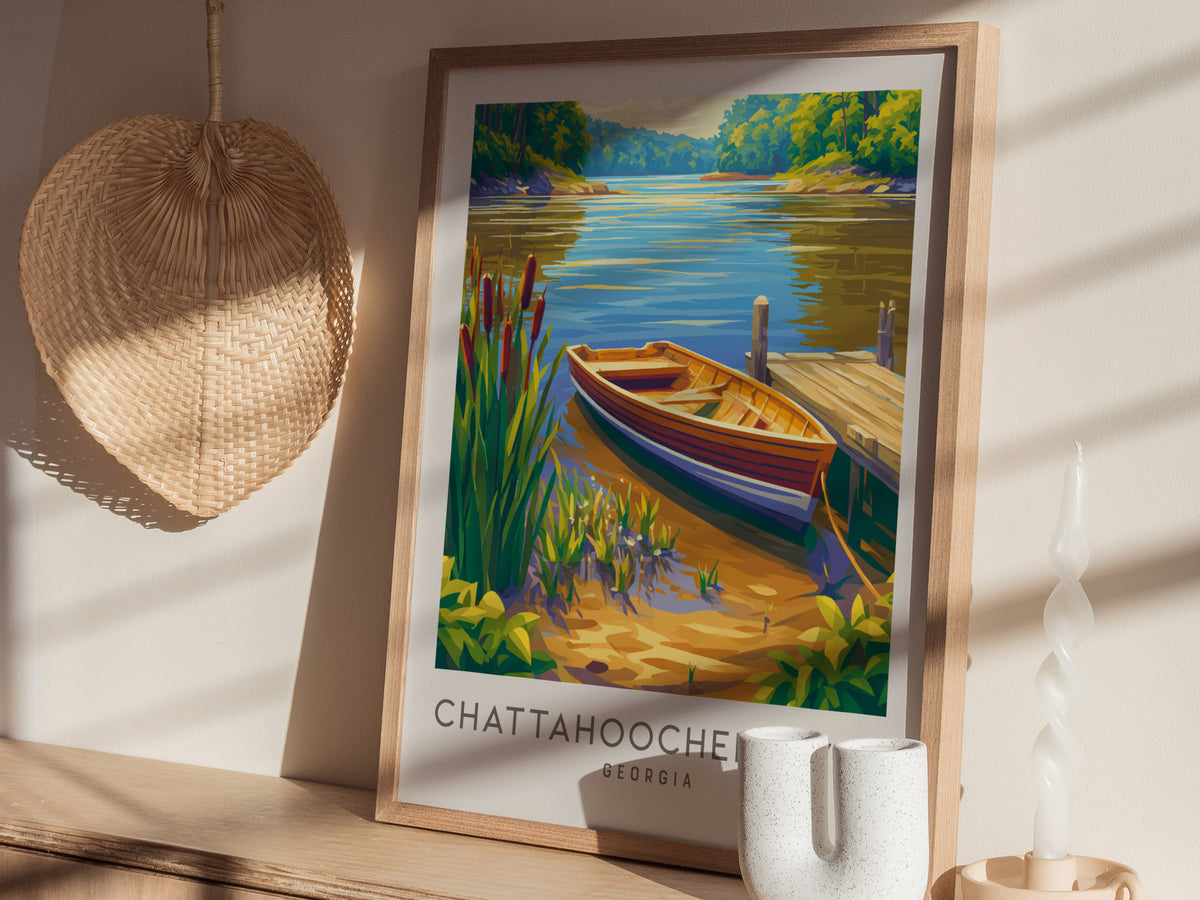 Chattahoochee River Matte Border Poster | Georgia Vacation Wall Art Framed or Unframed — styled in a modern interior