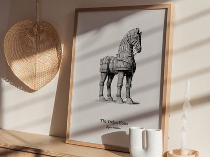 The Trojan Horse Poster | Equus Troianus Pen and Ink Print Vintage Scientific Illustration Wall Art — styled in a modern inte