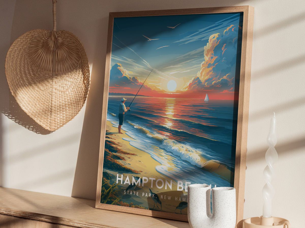 Hampton Beach, New Hampshire Poster | State Park, New Hampshire | State Park Destination Print Wall Art — styled in a modern