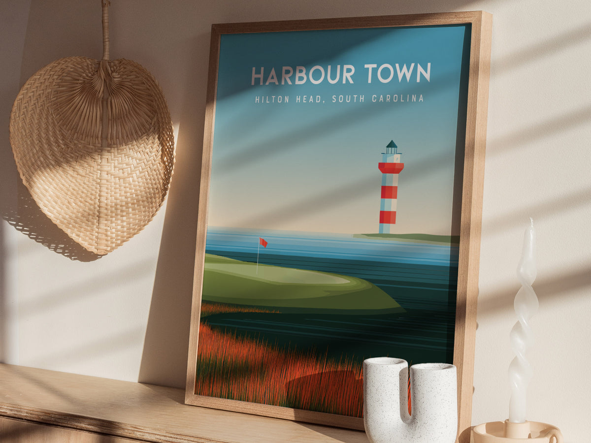 Harbour Town Golf Links, Hilton Head, South Carolina Poster | Iconic Lighthouse & Fairway Wall Art — styled in a modern inter