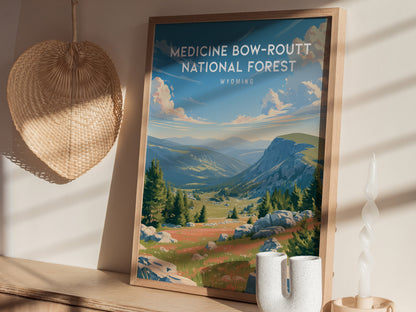 Medicine Bow-Routt National Forest, Wyoming Poster | Alpine Wilderness & Mountain Meadows Wall Art — styled in a modern inter