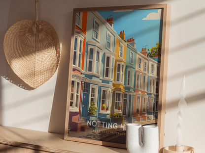 Notting Hill London Poster | Pastel Townhouses Portobello Road Wall Art Print