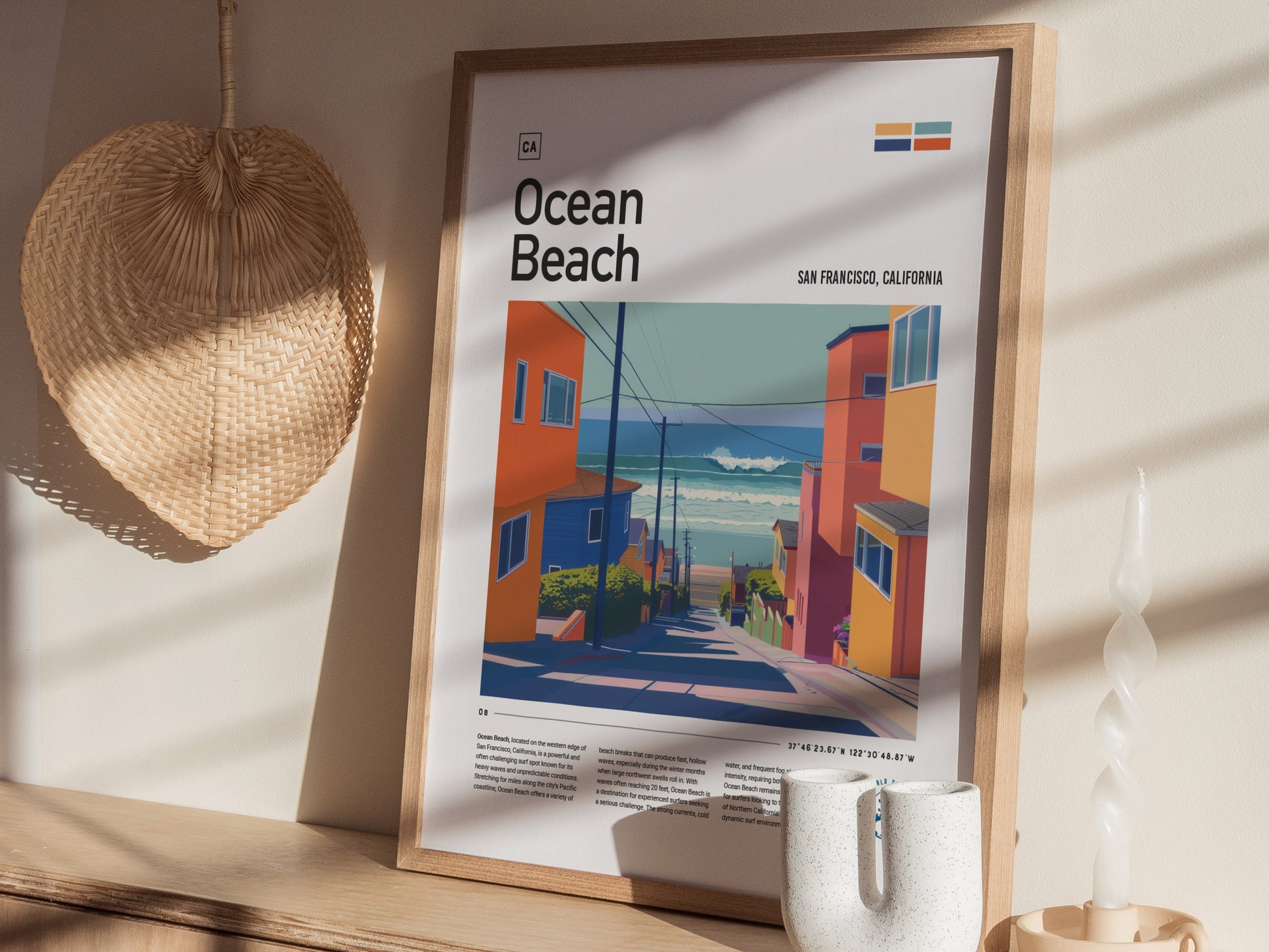 Ocean Beach San Francisco Surf Poster | California Surfer Wall Art Print