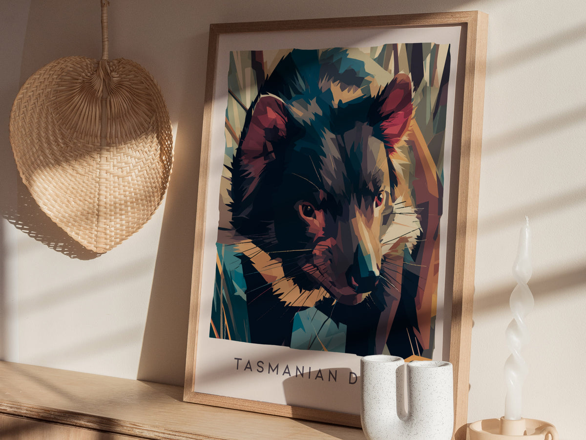 Tasmanian Devil, Sarcophilus harrisii Poster | Bold Wildlife Wall Art — styled in a modern interior